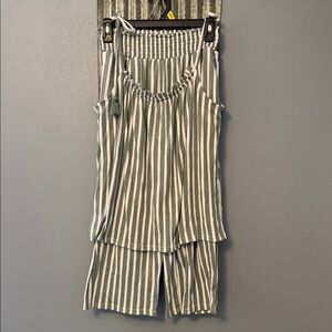 Striped Green and White Sleeveless Top and capri lounge Set
